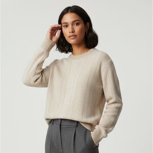 JW ANDERSON Uniqlo 100% WOOL Women's  Sand Cream Crew Neck Sweater Size M